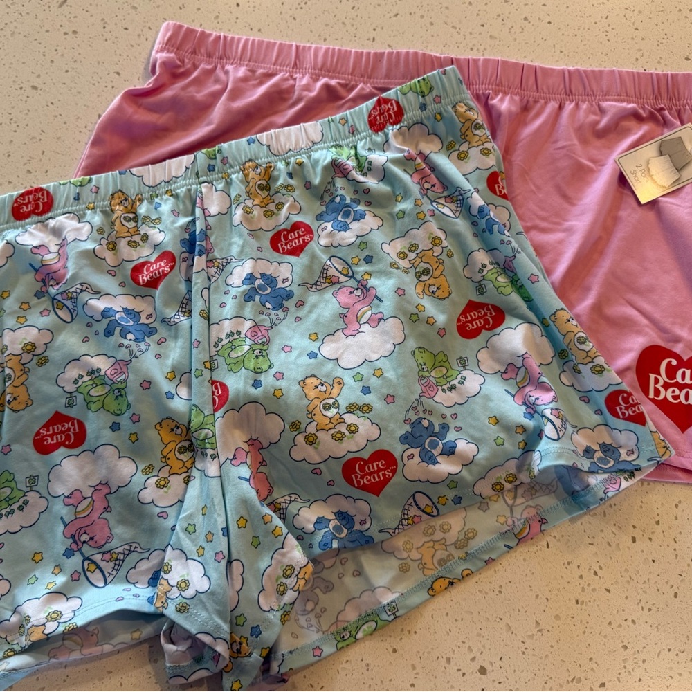 2 XL Women's Care Bears Blue Pink Panty Shorts Lounge Sleepwear Pajamas Plus